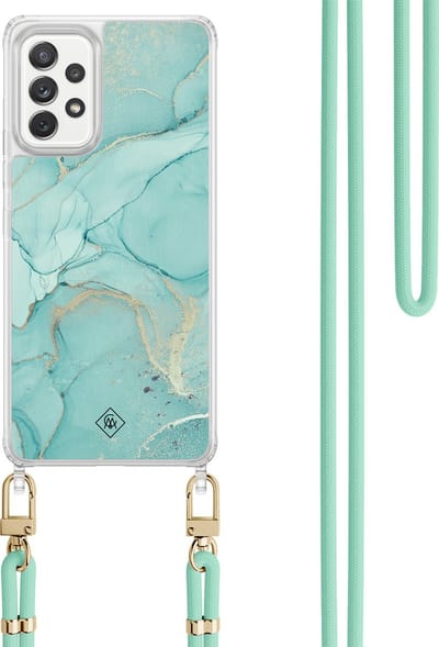 Casimoda® hoesje met koord - Geschikt voor Samsung A52(s) - Marmer mint groen - Afneembaar koord - TPU/polycarbonaat - Mint