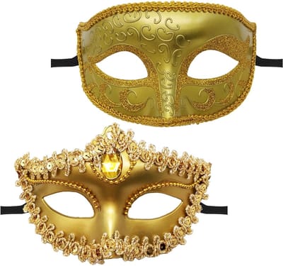 Elegante Venetiaanse Maskers voor Feestjes en Bals, Perfect voor Maskerade en Kostuums - Goudkleurig Duo