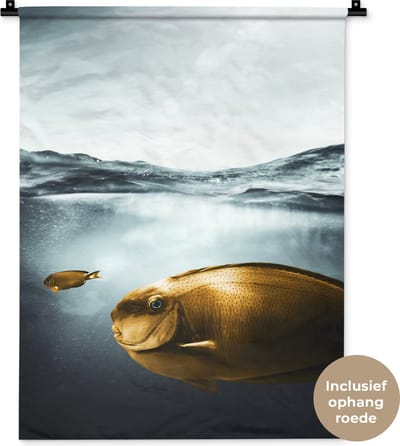 Wandkleed - Wanddoek - Zee - Vis - Goud - 60x80 cm - Wandtapijt