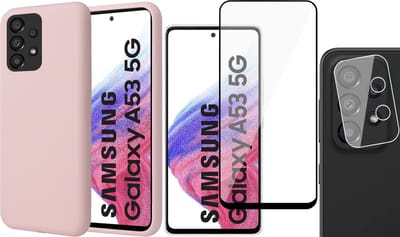 Hoesje geschikt voor Samsung Galaxy A53 - Matte Back Cover Microvezel Siliconen Case Hoes Roze - Full Tempered Glass Screenprotector - Camera Lens Protector