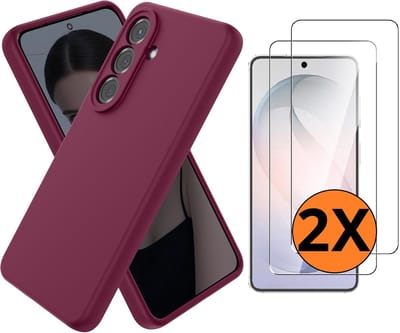 Hoesje geschikt voor Samsung Galaxy S26 Plus 5G Hoesje siliconen Wine Rood zacht siliconen hoesje TPU - met Samsung S26 Plus Screenprotector - 2 stuks