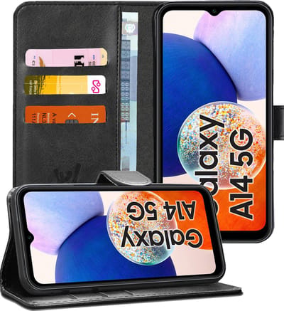 Hoesje geschikt voor Samsung Galaxy A14 - Book Case Kunstleer Pasjeshouder Zwart
