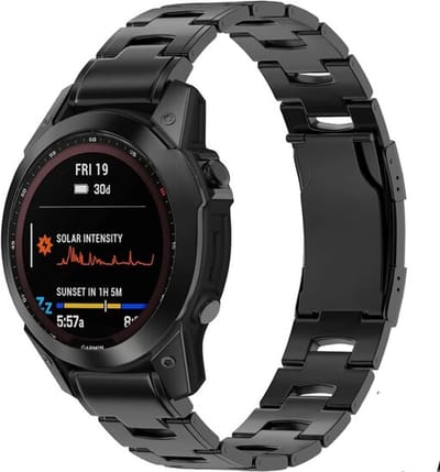 By Qubix - Geschikt voor Garmin bandje - 26mm Quickfit - Titanium schakelband - Zwart - Geschikt voor Garmin Fenix 8 / 8 Pro - 51mm