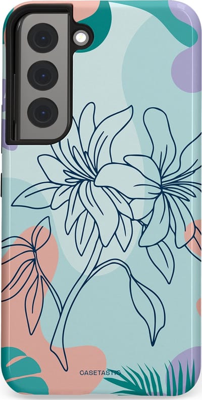 Casetastic Hoesje Geschikt voor Samsung S22 - Stijlvolle Beschermende Duo-layer Case - Mint Bloemprint