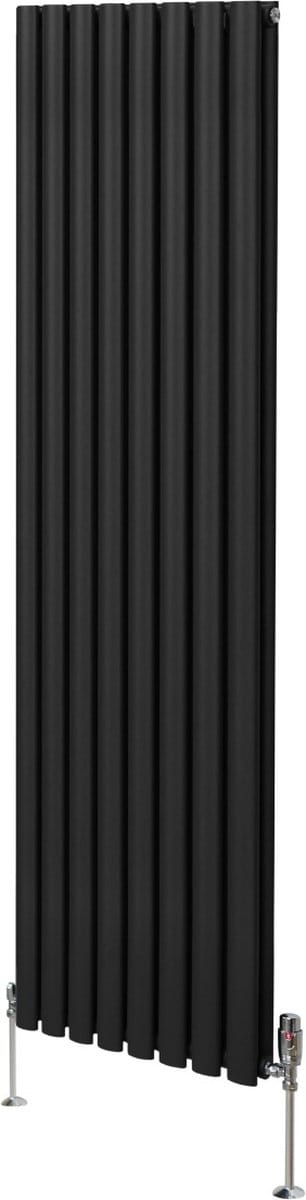 Ovale kolomradiator & trv chroomkranen - zwart - 1800x480mm - 15jr