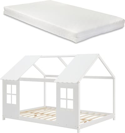 Kinderbed Tostedt huisbed met matras wit 120x200 cm [en.casa]
