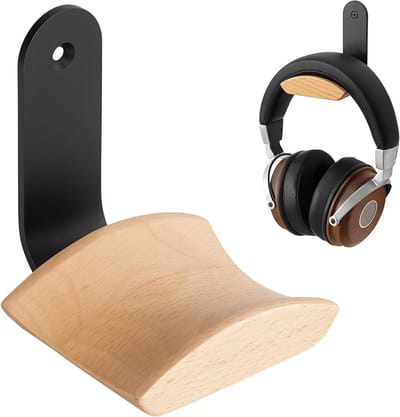 Houten Hoofdsteun Houder voor Hoofdtelefoon met 3M Plakband en Schroef, Ideaal voor Gaming en Over-Ear Hoofdtelefoons