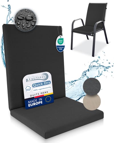 Beautissu QD-NL – Premium Tuinstoelkussens Lage Rug 105x48 cm – 100% Waterdicht – Weerbestendig – Sneldrogend – UV-bestendig – Antraciet