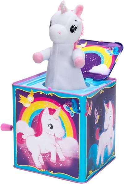 Eenhoorn Jack in the Box - Pop-up Speelgoed - Kinderen Verrassen - Lichtgevende Eenhoorn - 14 cm Vierkant - Multicolor