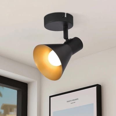 NETTLIFE Opbouwspot - 1-lichts - E14 Fitting - zwart goud - met creatief ontwerp - 330° draaibar Plafondspot - Vintage Keukenlamp - Metaal - voor Slaapkamer | Hal | Woonkamer - Zonder Lichtborn - L 11cm