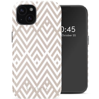 Selencia Hoesje - Geschikt voor Apple iPhone 15 - Backcover geschikt voor MagSafe - Beige Zigzag