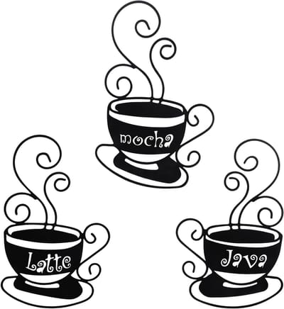 Famanu – Set van 3 metalen koffie wanddecoraties – Mocha Latte Java – Koffiehoek decor