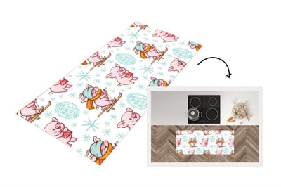 Keukenloper - Loper keuken - Winter - Varkens - Sneeuw - Patroon - Skiën - 120x50 cm - Keukenloper vinyl