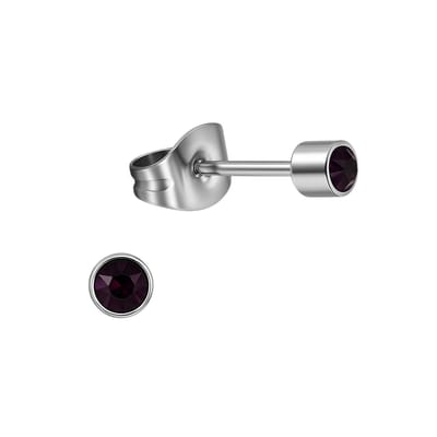 Aramat Jewels | Oorbellen | Mini paarse kristal oorstekers – 3mm elegant | | | |3mm | Staal | Kinderen, Volwassenen | Verkleurd niet