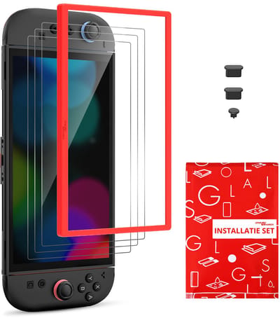 3X Screen protector - Screenprotector Geschikt voor Nintendo Switch 2 - 9H Tempered Glass - Beschermglas - Glasplaatje - Dock Friendly - Met Installatiekit