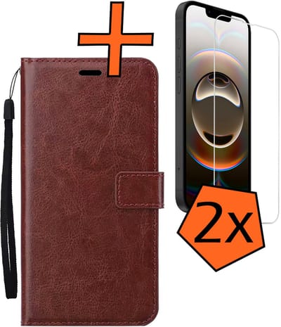 Hoes - Met 2x Screenprotector - Geschikt voor Apple iPhone 16e - Luxe Pasjeshouder - Bookcase Portemonee - Flip Case - Kunstleer Book Case - Flipcase Hoes - Book Cover - Walletcase - PortemonneeHoes - Bruin