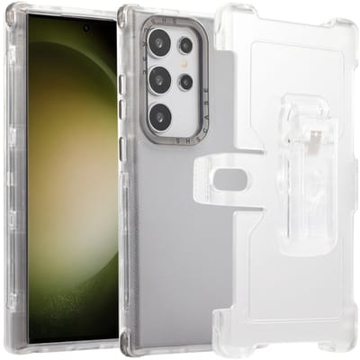 Voor Samsung Galaxy S24 Ultra 5G Frosted PC+TPU telefoonhoesje met achterclip (transparant zwart)