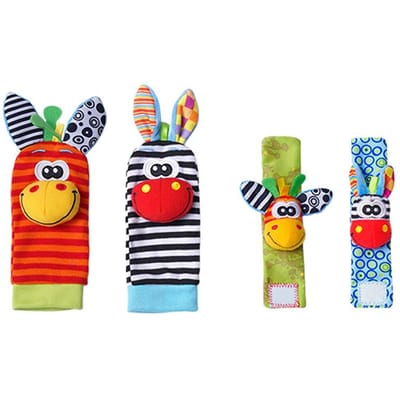 4 STKS/SET Baby Rammelaar Sokken Polsband Rammelaars Set Leuke Knuffeldieren Voet Zoeker Sokken 0~12 Maanden Voor Baby Pasgeboren Cadeau red