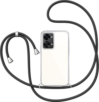 Hoesje met Koord geschikt voor OnePlus Nord 2T - Back Cover Siliconen Case Transparant Hoes Zwart
