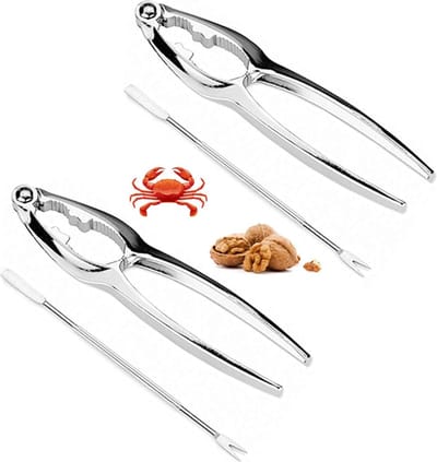 Notenkrakers, 2 stuks, notenkrakers, notenkrakers, hazelnootkrakers, hazelnootkrakers, voor noten, schelpdieren, zeevruchten, krabbenbeen, met antislip handvat en 2 roestvrijstalen vorken