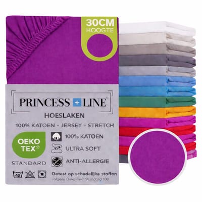 Princess Line- Comfortabel Ultra-Soft-Hoeslaken -100% katoen-Jersey -Stretch -Strijkvrij- Rondom elastiek-Hoekhoogte tot 30cm Eenpersoons -80x200-Paars
