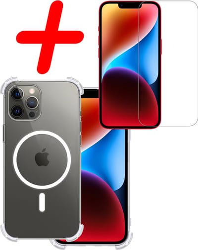 Hoesje Met Screenprotector - Geschikt voor Apple iPhone 14 Pro - Magsafe Compatible - Sterk & Shockproof - Back Cover - Shock Proof Case - Telefoon Hoes - Transparant