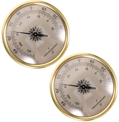 Metalen Thermometer Paneel - Ronde Buitenthermometer - Temperatuur Meten - Dubbele Schaal - 7 cm Doorsnede - Goud