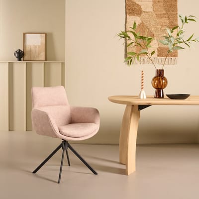 Draaibare Eetkamerstoel Oland - Textiel / Metaal - Beige / Zwart - 62x88x64 cm (BxHxD) - 360° - ARS