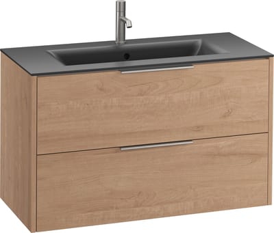 Saqu Lima badmeubel incl. mat zwarte keramische wastafel 100x46x61cm toffee – rvs greep