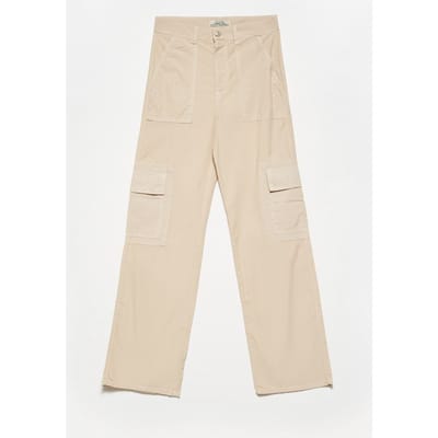 Hoge Taille Katoenen Poplin Rechte Broek