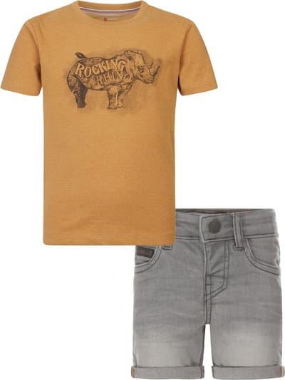 Koko Noko - Noppies - Kledingset - Grey Jeans Short - Shirt Ross Apple Cinnamon - Maat 92