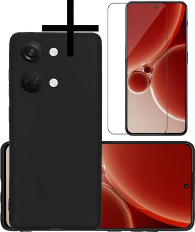 Hoesje - Met Screenprotector - Geschikt voor OnePlus Nord 3 - Sterk & Shockproof - Back Cover - Siliconen Case - Telefoon Hoes - Zwart