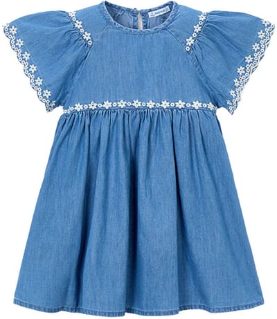 Mayoral - Embroidered dress Medium - Blauw - Maat 92