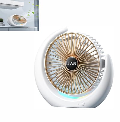Oplaadbare bureaumventilator - USB tafelventilator met RGB licht - Stille kleine bureauventilator - 3 snelheden tafelventilator - RGB looplicht, bedraad en draadloos gebruik - Kunststof - 20×5×21cm - Geschikt voor kantoor en thuis - Goud