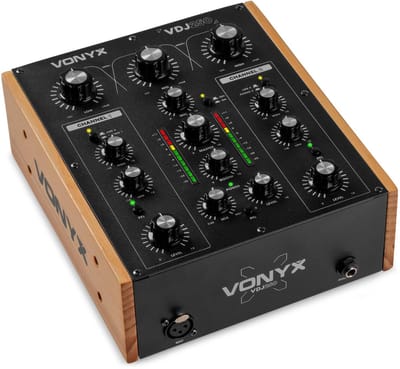 Vonyx VDJ250 Rotary mixer - 2 kanaals mengpaneel - Analoge mixer - 2-band EQ - Zwart/houtlook