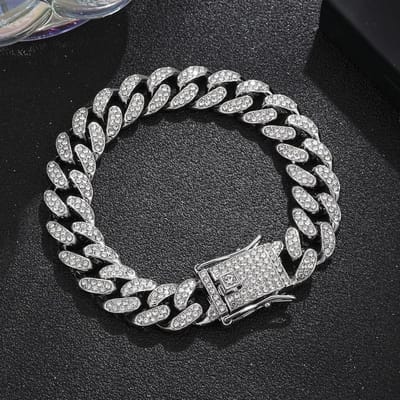 Luxe Iced Out Cubaanse Schakel Ketting Armband voor Mannen Belegd met Kristal Hip-Hop Sieraden Roestvrij Staal Bling Bling Polsband Cadeau gray