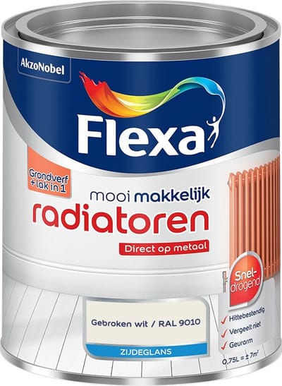 Flexa - Mooi Makkelijk Radiatoren Zijdeglans - Gebroken Wit / Ral 9010 - Mengverf - 750 Ml