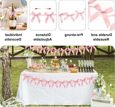 Decoratieve Roze Linten met Strikken voor Bruiloften en Feestjes - 12 x 13 cm, 2.5 m, Klaar om op te Hangen, Versieringen en Cadeaus