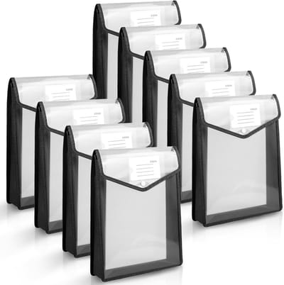 Perforatie Documenthoezen, 9 Stuks A4 Plastic Folders met Labels en Drukknopen voor Documentorganisatie en Archivering