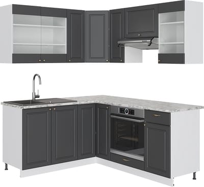 Vicco Hoekkeuken Fame-Line, Antraciet-goud/Wit, 190 x 160 cm, WB Marmer