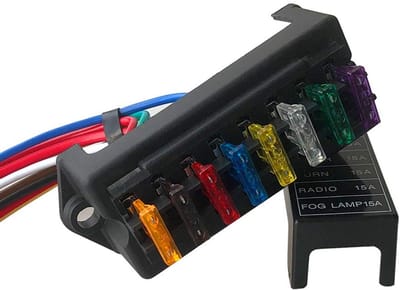 Dailygoody - Premium 8 Way Fuse Box - Auto Fuse Box - Betrouwbare bescherming - Zwart - Met 10 standaard mesfuses - Perfect voor auto - 12V/24V/32V/48V