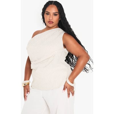 boohoo Dames Plus One Schouder Linnen Gestreepte Top | Steen | Maat: 56