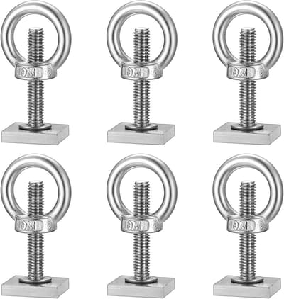 Set van 6 M6-35 mm T-Groove Adapters voor T-Groove Bouwstenen en Daken, Ramen, Roestvrij Staal, Inclusief Bevestigingsbouten, Oogmoeren en Ringen, Geschikt voor Diverse Dakkoffers en Dakkoffersystemen