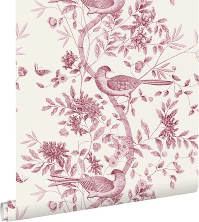 ESTAhome behang bloemen en vogels bordeaux rood - 50 x 900 cm - 132116