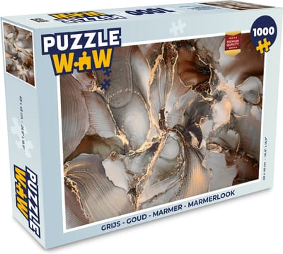 Puzzel Grijs - Goud - Marmer print - Marmerlook - Legpuzzel - Puzzel 1000 stukjes volwassenen