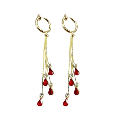 Klem oorbellen- Livia-Goudkleurig- Rood- Lang- Geen gaatje- Charme Bijoux