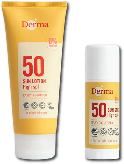 Derma Sun Voordeelset - Zonnebrand SPF50 100 ml en Gezichtszonnecrème SPF50 50 ml - Parfumvrij - Complete Zonverzorging met Hyaluronzuur, Aloe Vera en Vitamine E