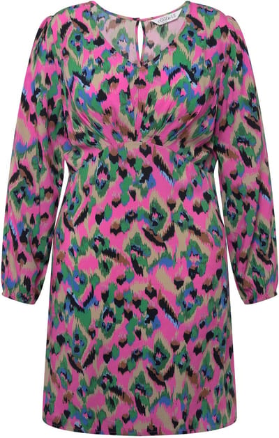 Studio Untold - Dames - Mini-jurk fitted pasvorm colorprint lange mouwen - Lichtroze - Maat 42+