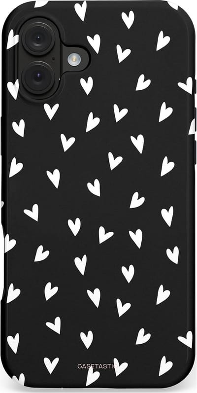 Casetastic hoesje geschikt voor Apple iPhone 16 Plus - MagSafe - Dubbellaagse bescherming - Stippen Hart - Fashion Case - Zwart Grijs