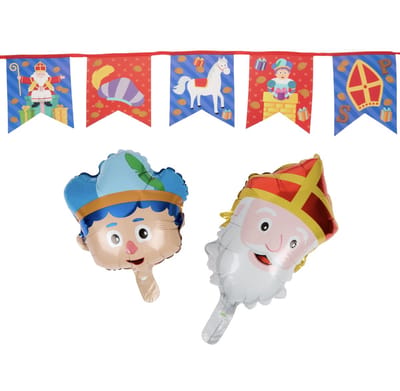 Sinterklaasfeest decoratie set - sinterklaas versiering - vlaggenlijn en ballonnen - herbruikbaar - pakjesavond - 5 december - sint en piet - feestdecoratie